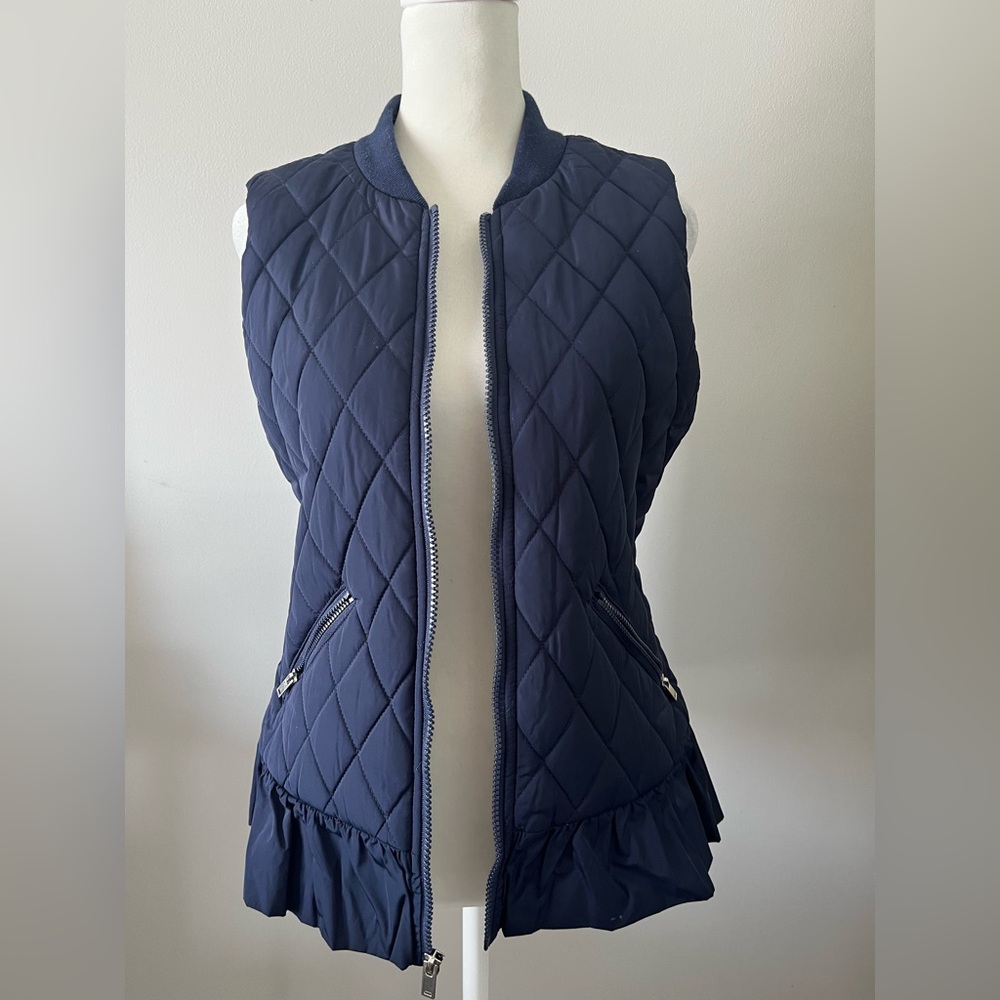Maison Jules Quilted Navy Vest with Ruffle Detail